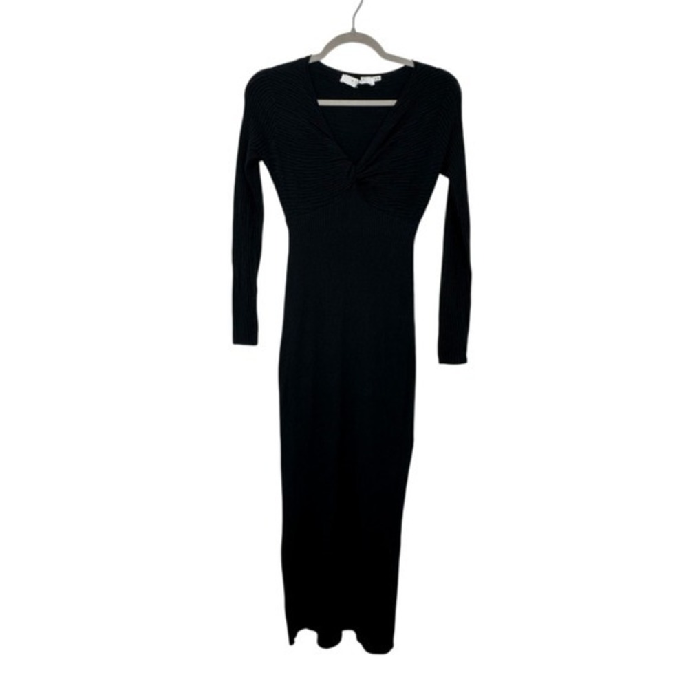 ASTR The Label Black Ribbed Knit Twist Front V Neck Midi Dress XS Date Night